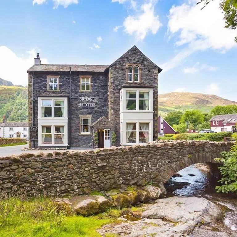 The picturesque Bridge Hotel, a dog-friendly hotel in the Lake District