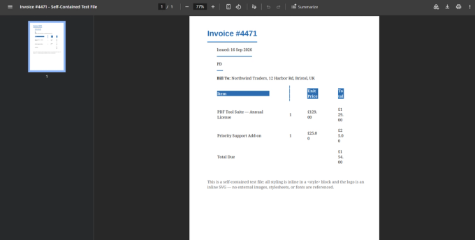 the actual invoice output, with a caption calling out the missing SVG fill
