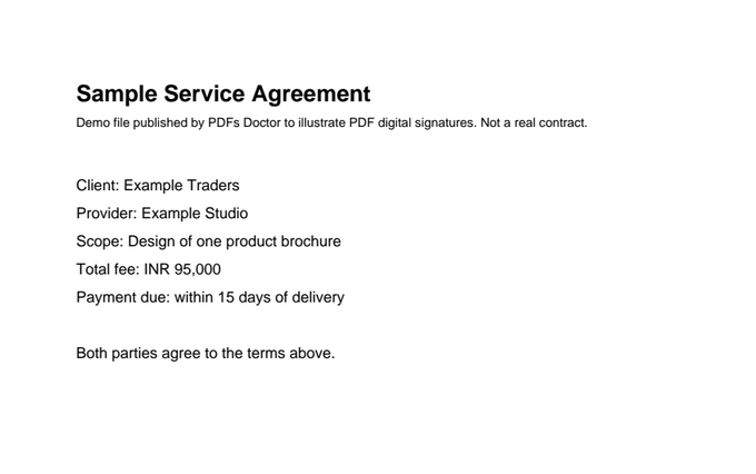 Sample agreement page where the fee now reads INR 95,000 after text was added on top of the signed version