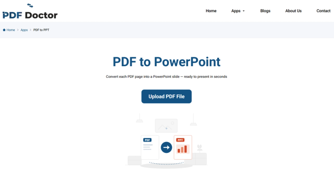 Screenshot of the PDF Doctor website's PDF to PowerPoint landing page, showing the page title
