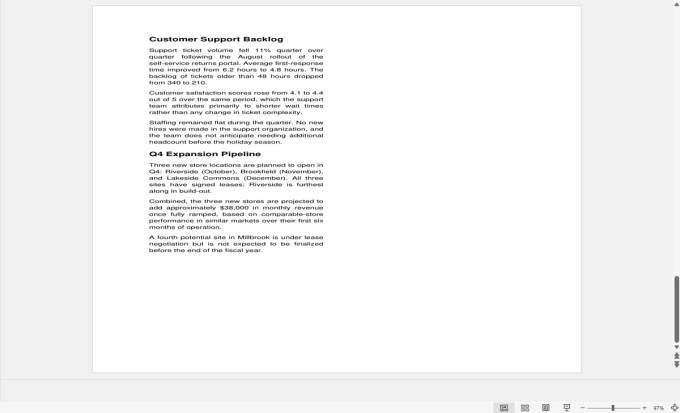 Converted slide showing two-column source content with headings and paragraphs visually overlapping because the column order and vertical positions were not preserved