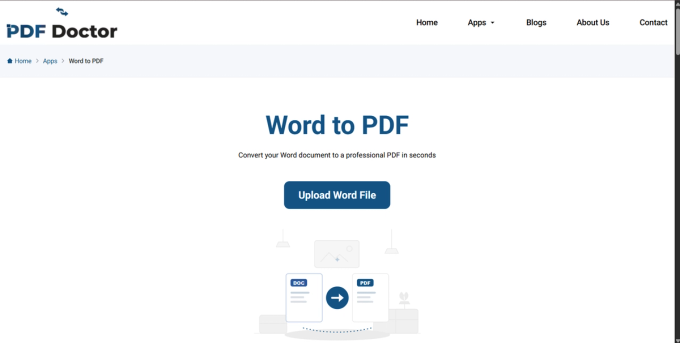 PDF Doctor's Word to PDF landing page, showing the page title 