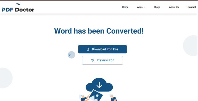 PDF Doctor's completed-conversion screen reading 