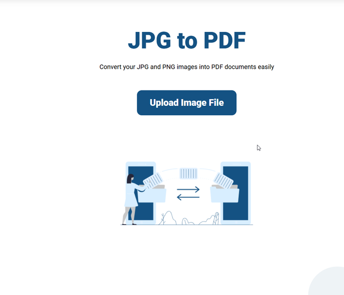 Screenshot of the PDF Doctor JPG to PDF tool landing page before uploading image files.