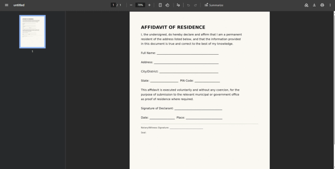 Source scanned affidavit PDF — an image-only page with no selectable text layer, styled to look like a photographed document