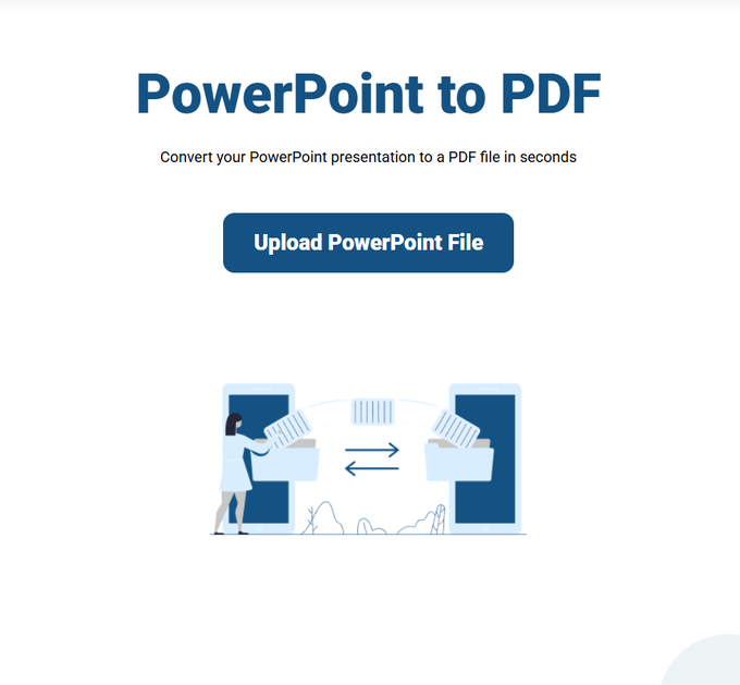 Screenshot of the PDF Doctor PowerPoint to PDF tool landing page before uploading a file.