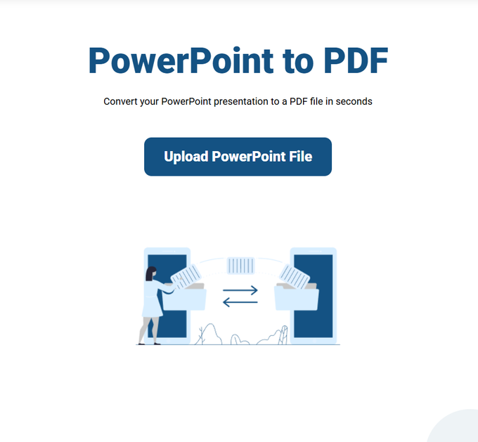 Screenshot of the PDF Doctor PowerPoint to PDF tool landing page before uploading a file.