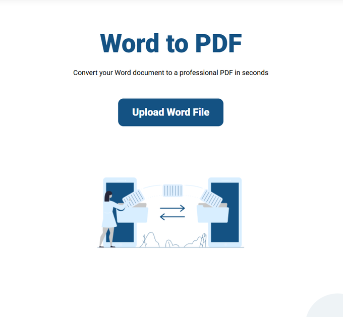 Screenshot of the PDF Doctor Word to PDF tool landing page before uploading a file.