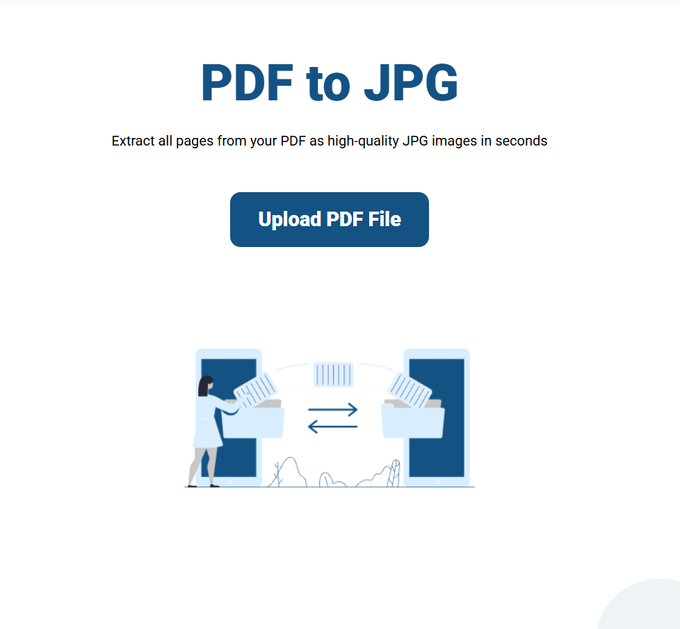 Screenshot of the PDF Doctor PDF to JPG tool landing page before uploading a file.