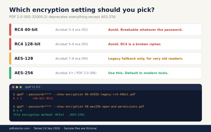 qpdf terminal output showing PDF editing and copying restrictions removed without the owner password, and again using only the open password