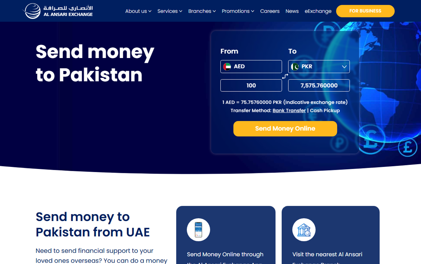 Al Ansari Exchange official page screenshot