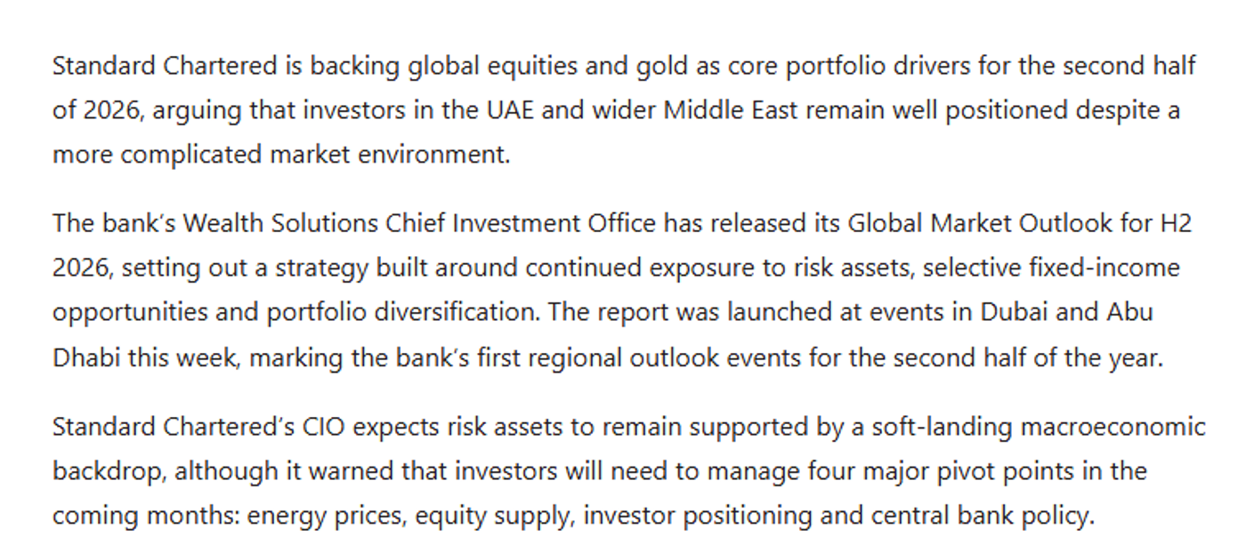 Finance Middle East Standard Chartered H2 2026 article screenshot