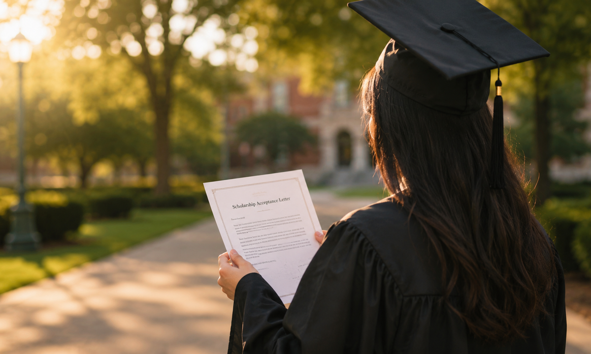 Student reviewing scholarship application documents for fully funded programs in US UK Germany Europe