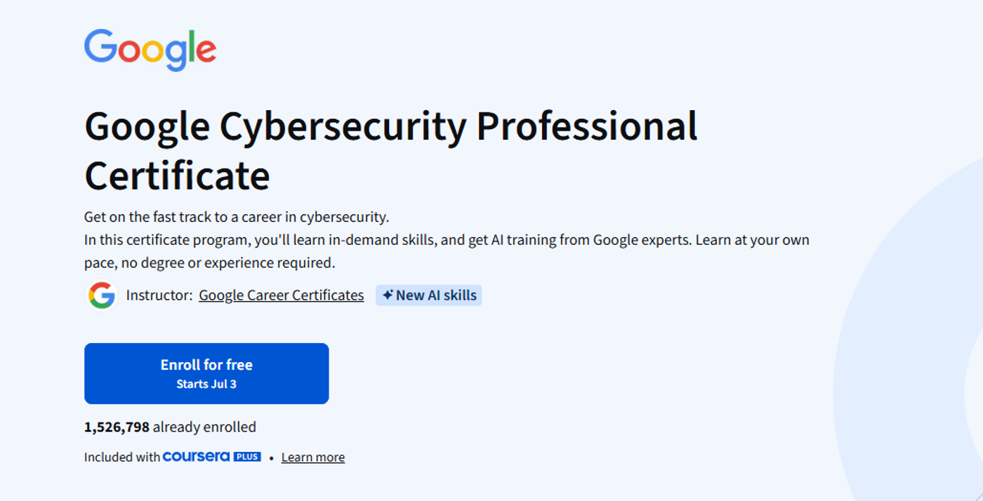 Google Cybersecurity Professional Certificate