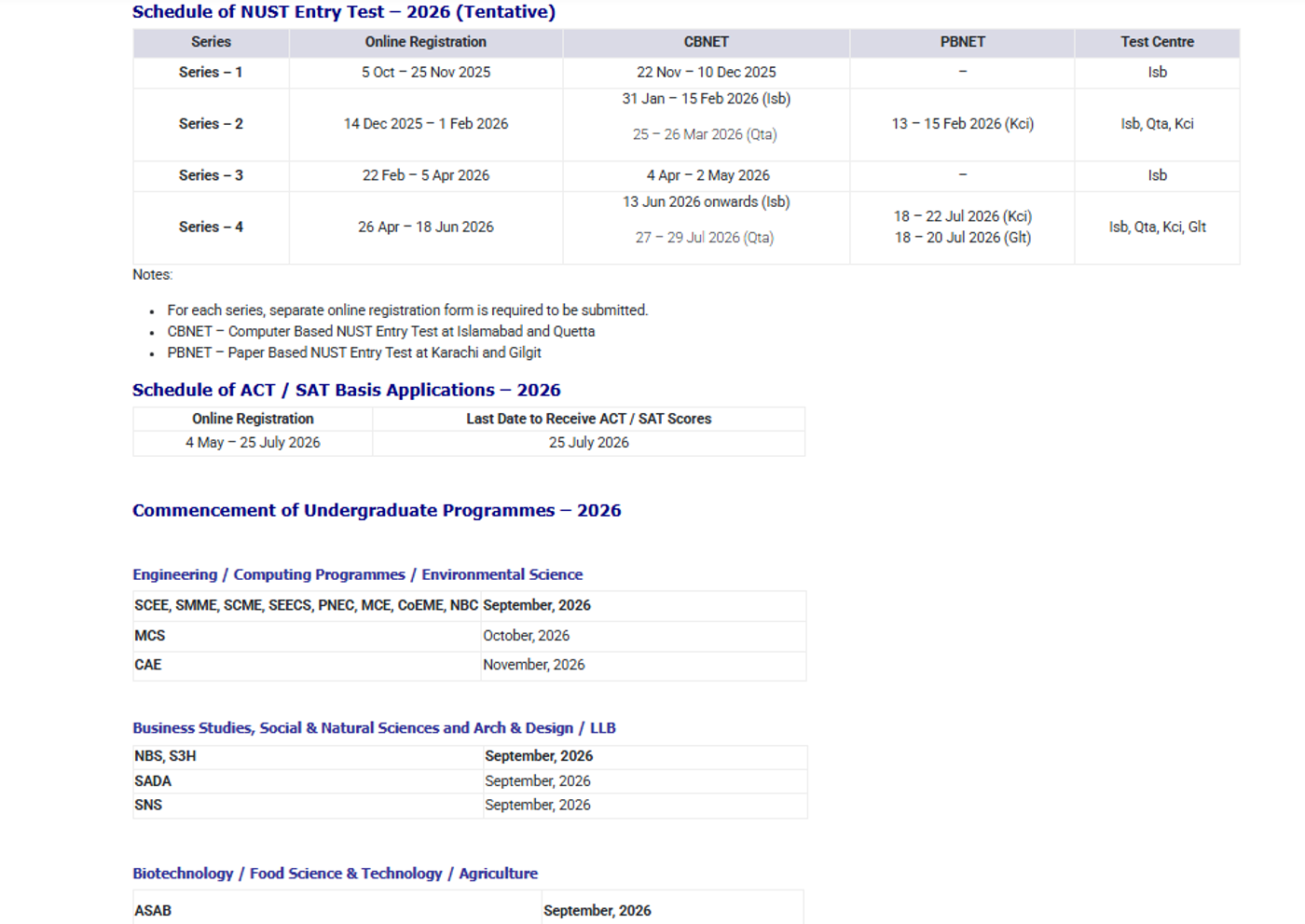 NUST dates to remember page