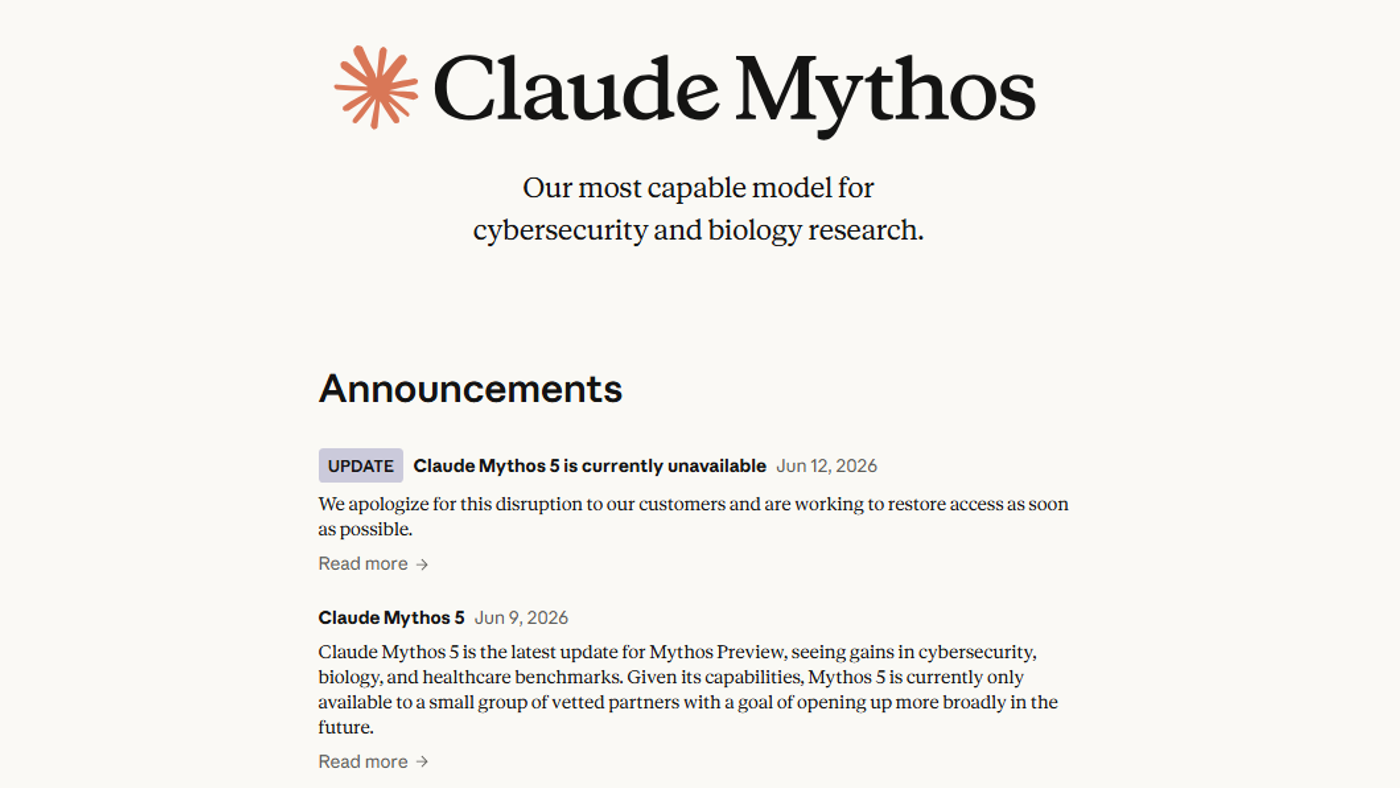 Claude Mythos 5 is currently unavailable Announcements
