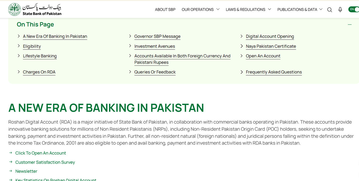 SBP Roshan Digital Account official page