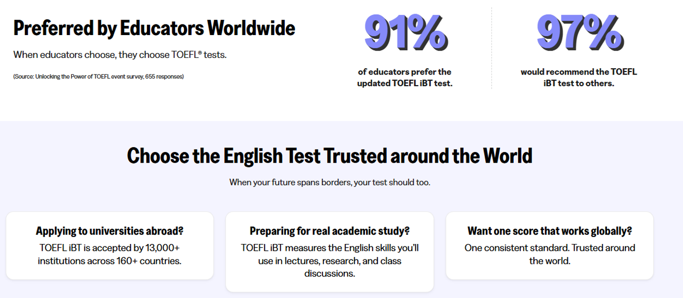 ETS official TOEFL page screenshot