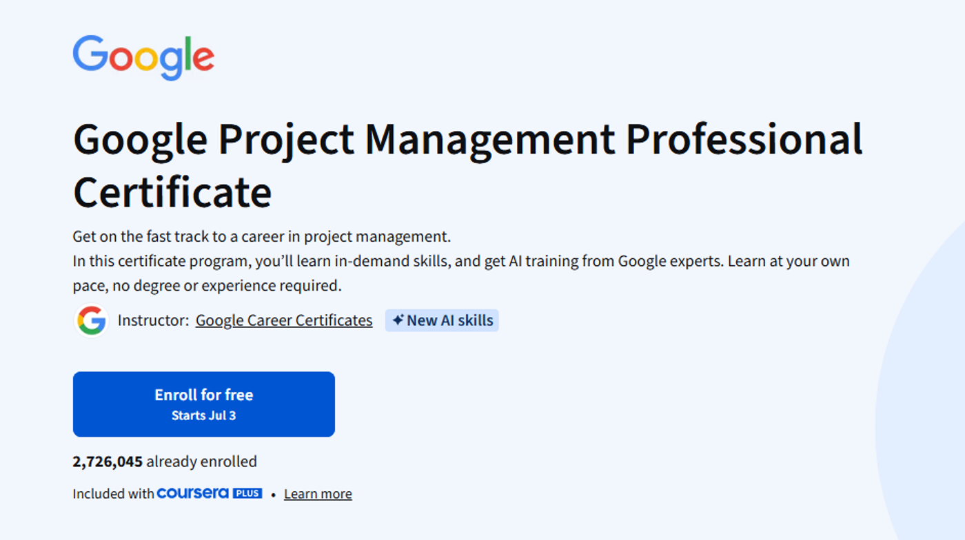 Google Project Management Certificate