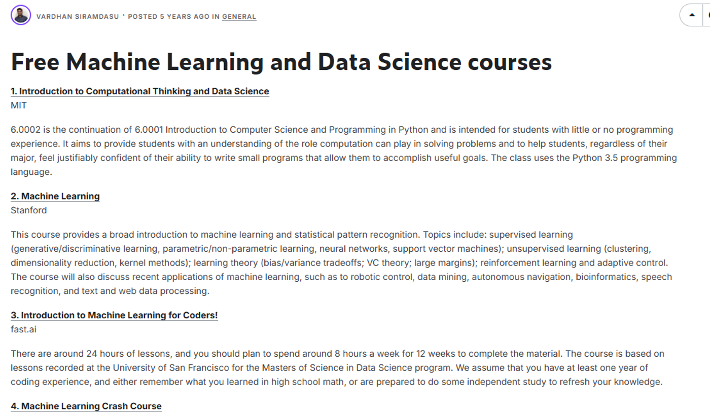 Free Machine Learning and Data Science courses
