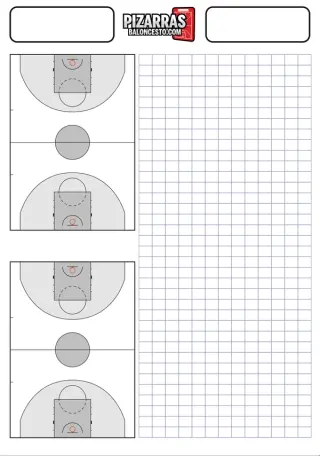 Planilla de baloncesto para imprimir con 2 pistas enteras y cuadrícula