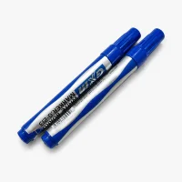 Two blue fiber-tip markers with white barrels and bright blue caps offered as a bundle.