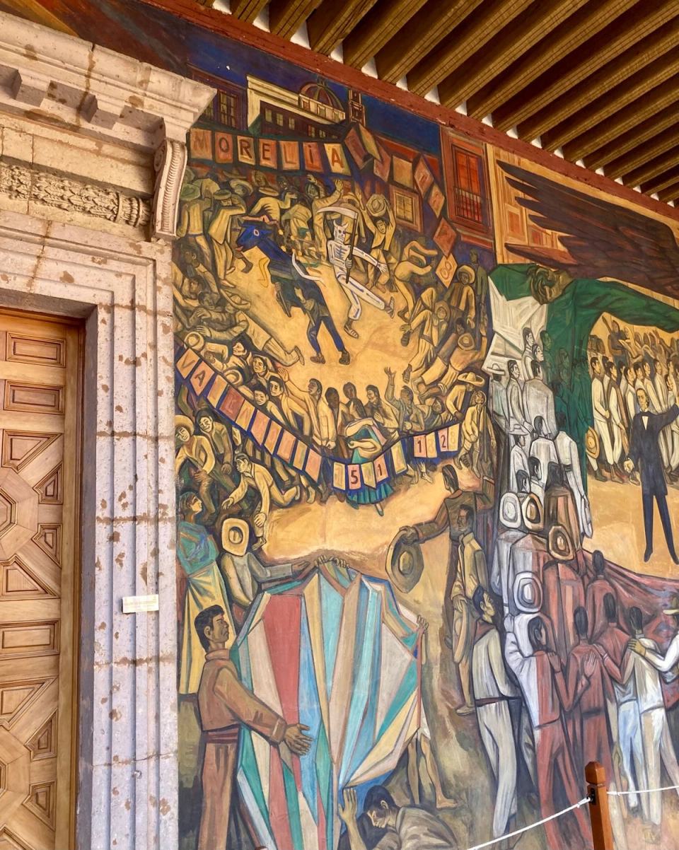 Scene from the mural People and Landscape of Michoacán by Alfredo Zalce in the Government Palace