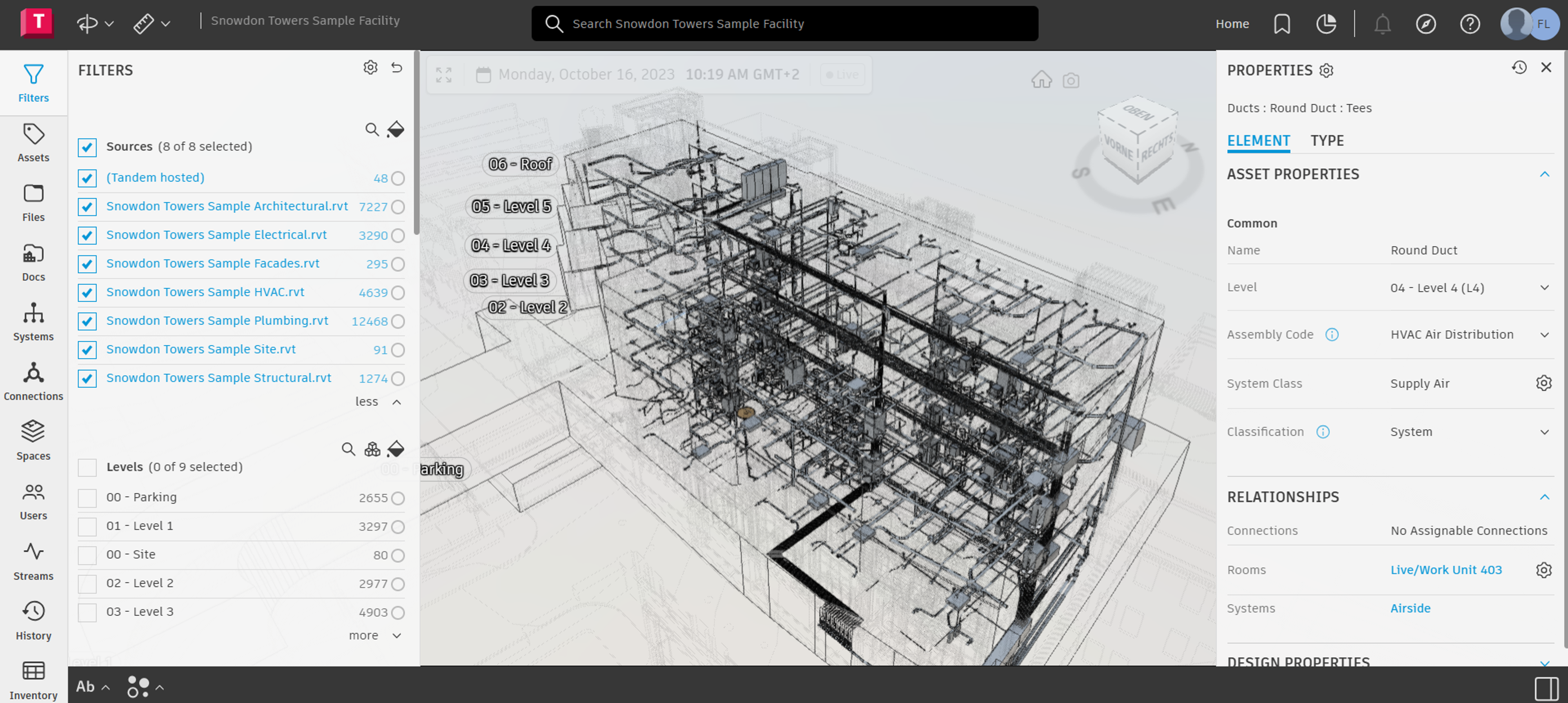 Autodesk Tandem erzeugt ein dynamisches Modell, in dem alle Eigenschaften aus dem BIM-Modell übernommen werden.