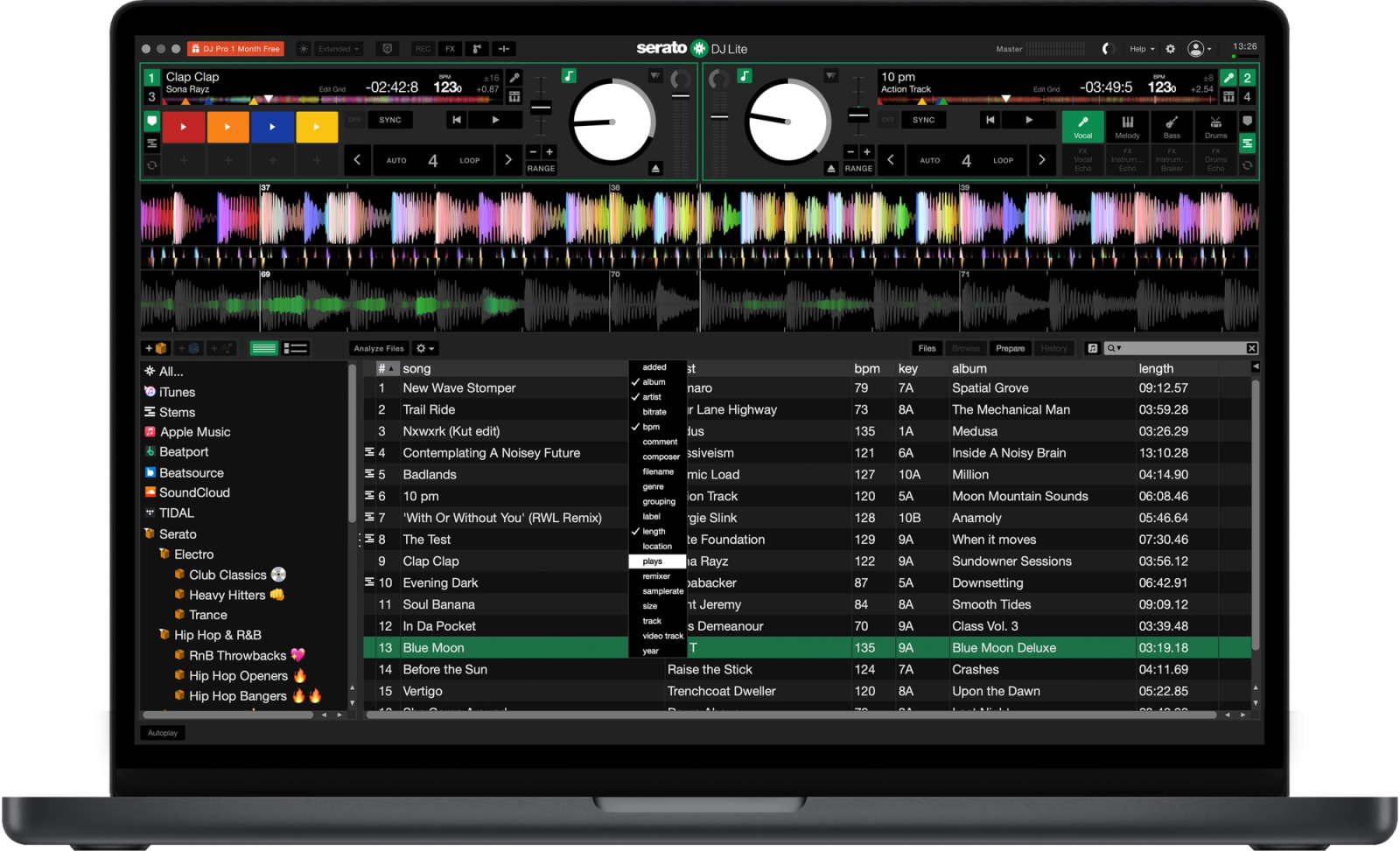 DJ Lite v3.3.2 GUI – customize columns
