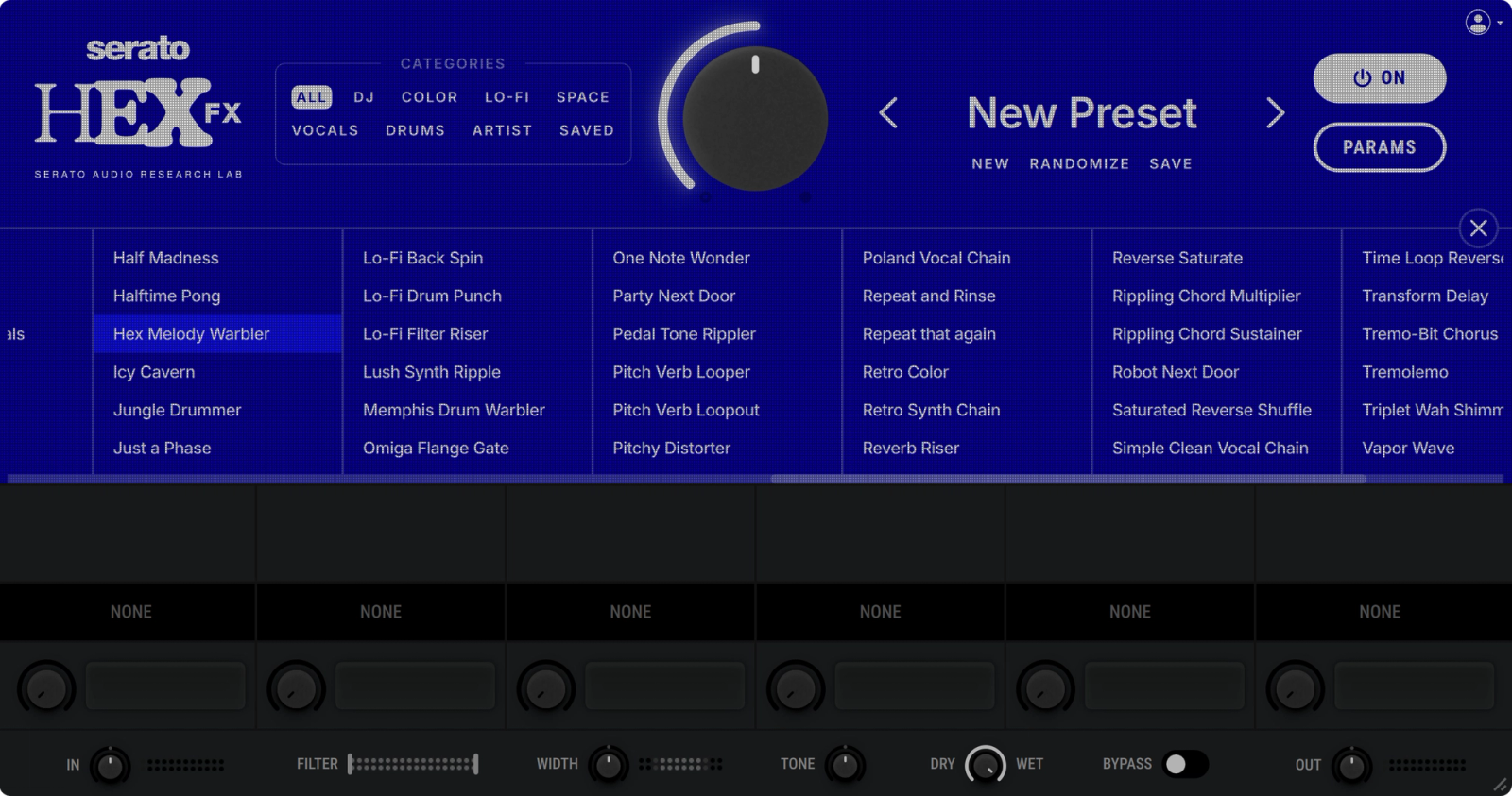 Serato Hex FX v1.0.0 preset browser view