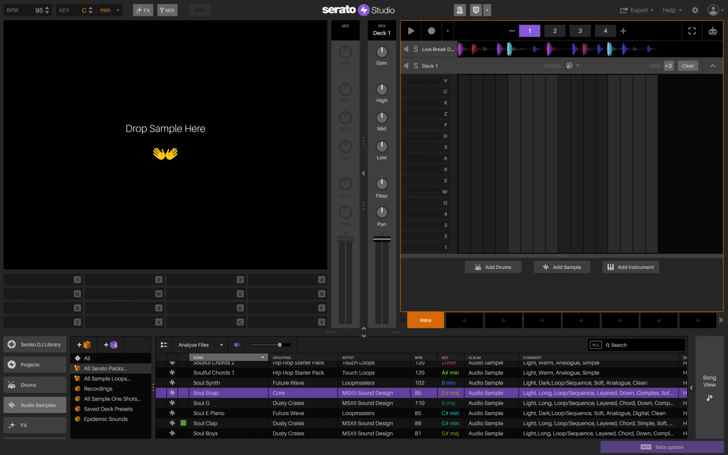 Serato Studio GUI: Add a Sample
