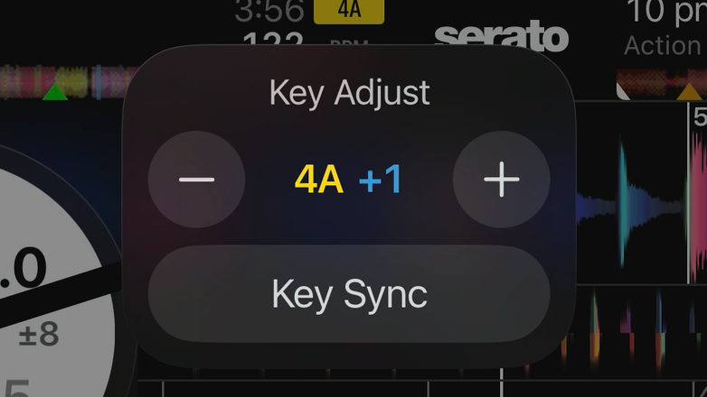 Serato DJ for iOS GUI showing P’nT key sync and key shift.