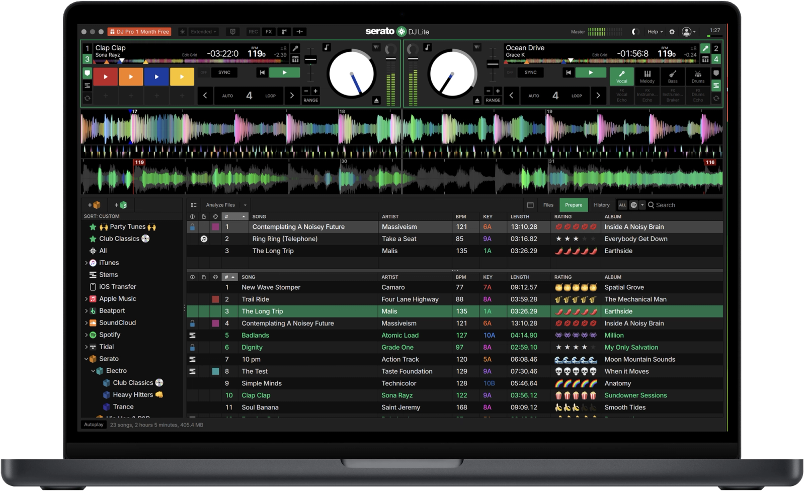 The DJ Lite GUI prepare window in Serato's top best DJ software for beginners and pros.