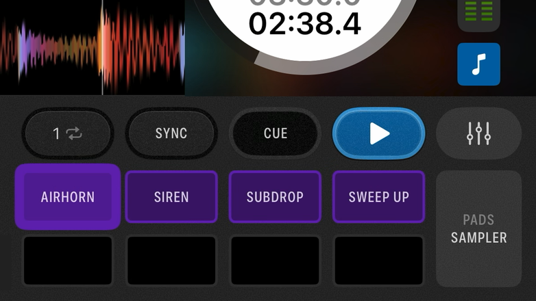 Serato DJ for iOS GUI showing the sampler pad mode.