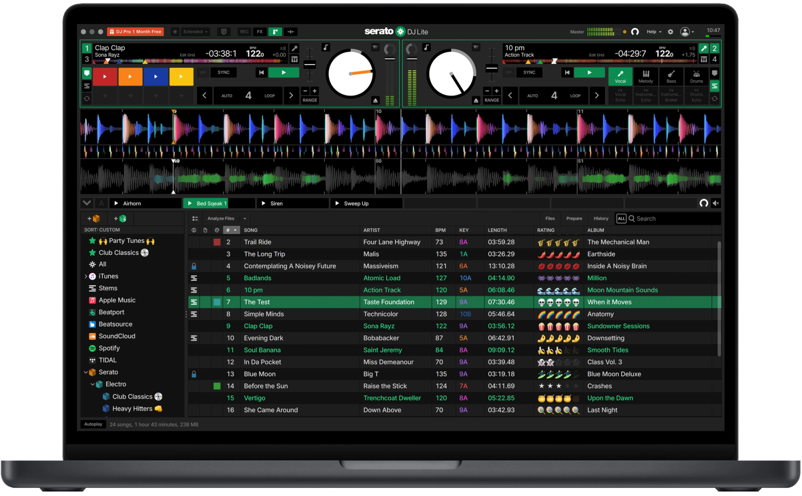 Serato DJ Lite interface showing the Sampler Panel in the best free DJ software for beginners and professionals.