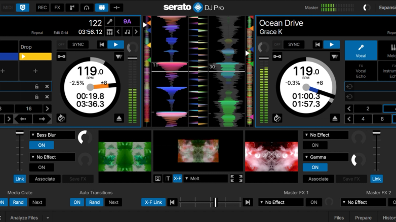 Serato DJ Pro showing the Serato Video panel in professional DJ software.