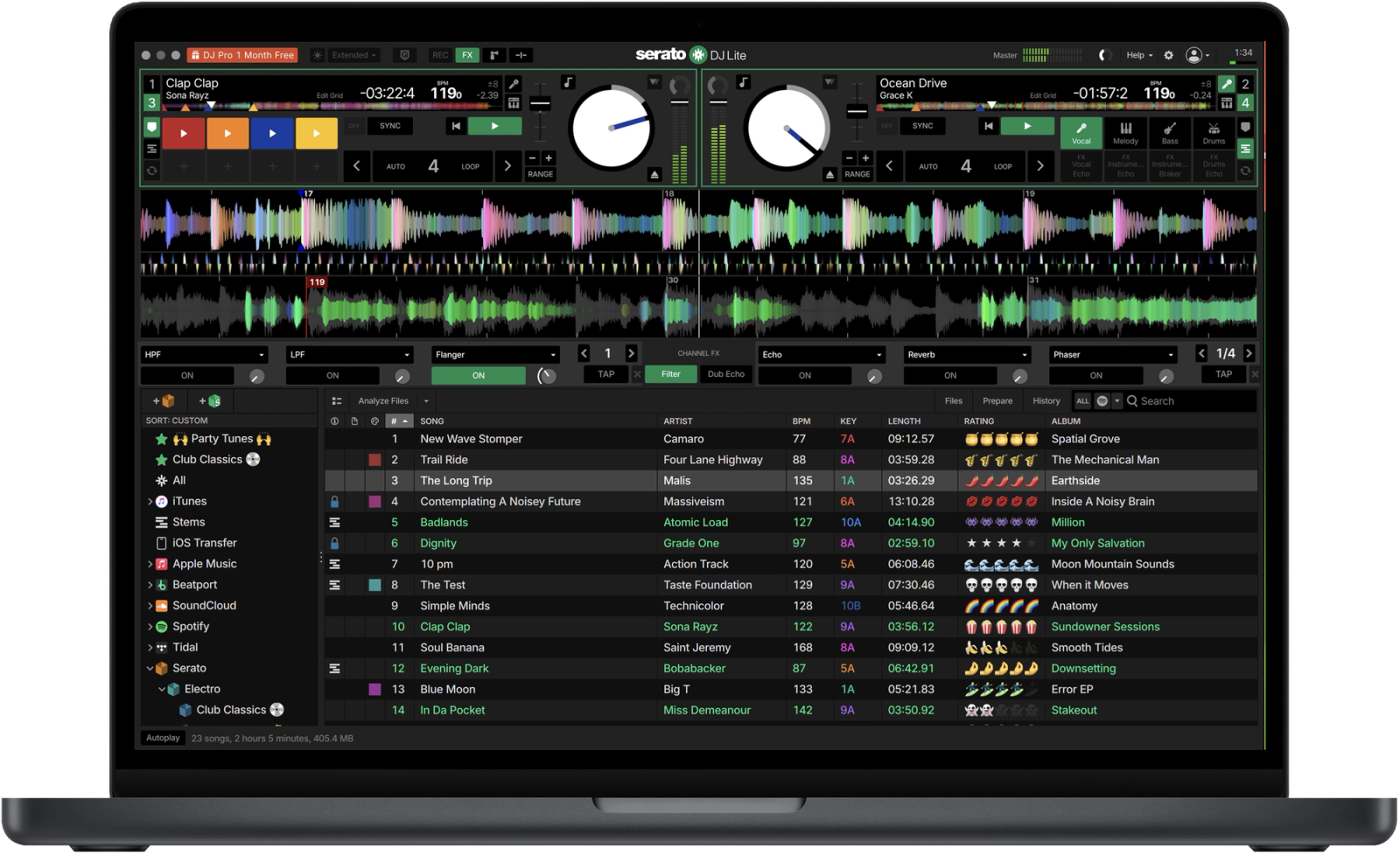 Serato DJ Lite interface showing powerful FX in the best free DJ software for beginners and pros.