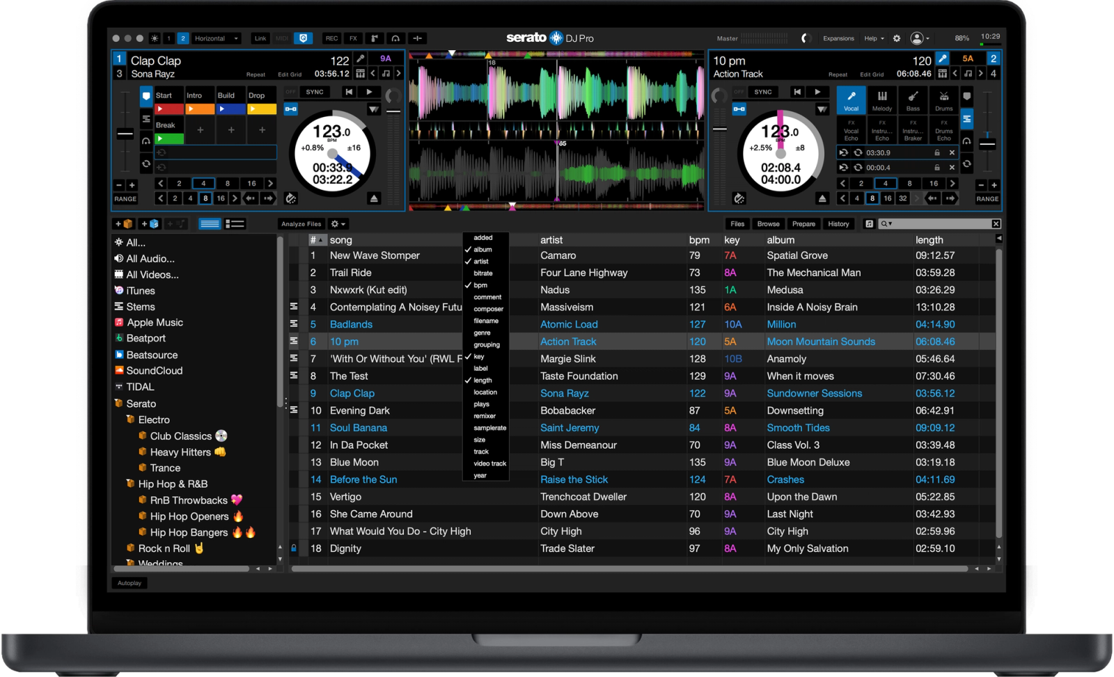 DJ Pro v3.3.2 GUI – customize columns