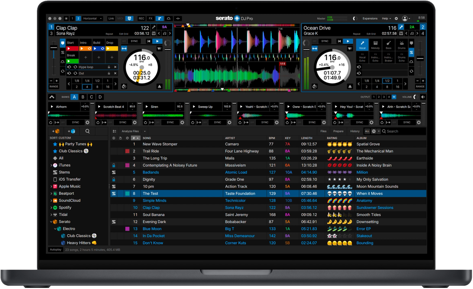 The DJ Pro GUI prepare window in Serato's top pro DJ software helps ensure a seamless performance.
