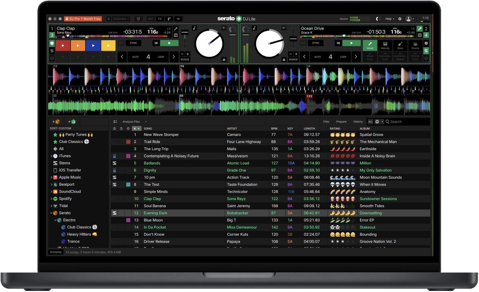 Serato DJ Lite default view showcasing features of the best free DJ software for beginners and pros.