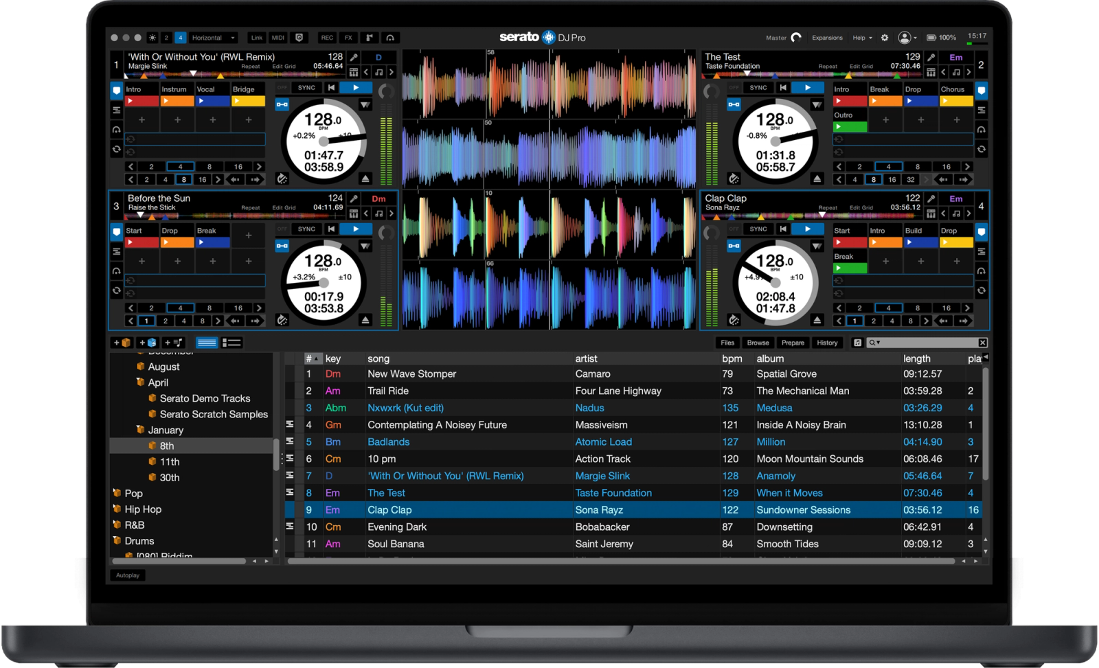 DJ Pro v3.3.2 GUI – four deck mode