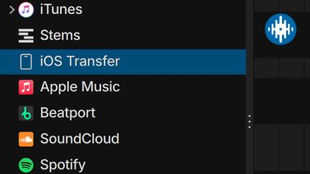 Serato DJ Pro GUI showing an iPhone connected for library transfer.