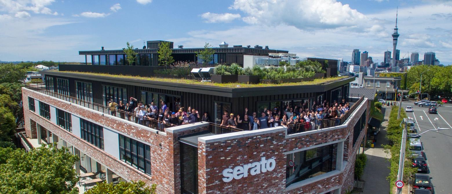 Serato HQ with Auckland's skyline