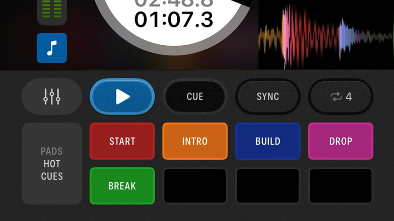 Serato DJ for iOS GUI showing cue points and cue loops.