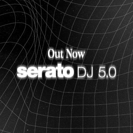 Serato DJ 5.0 release graphic announcing Lucid Beatgrids and iOS Transfer.