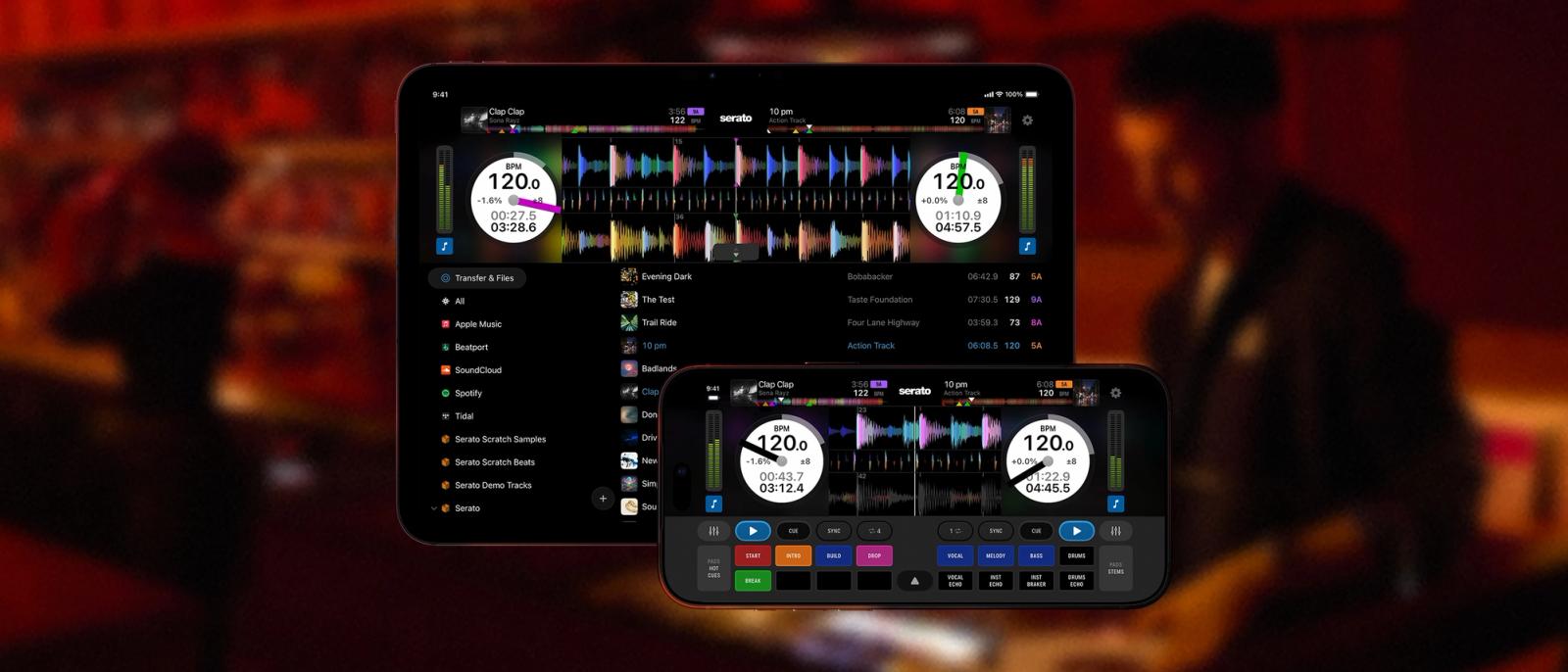 Serato DJ for iOS, a DJ app running on iPhone and iPad.