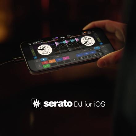 iPhone running Serato DJ for iOS, a DJ app for iPhone and iPad.