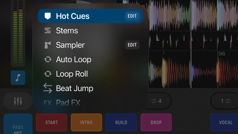 Serato DJ for iOS GUI showing advanced Pad Modes.
