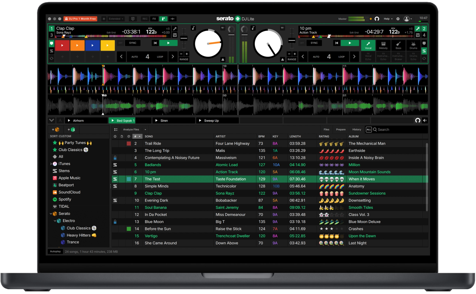 Serato DJ Lite interface showing the Sampler Panel in the best free DJ software for beginners and professionals.