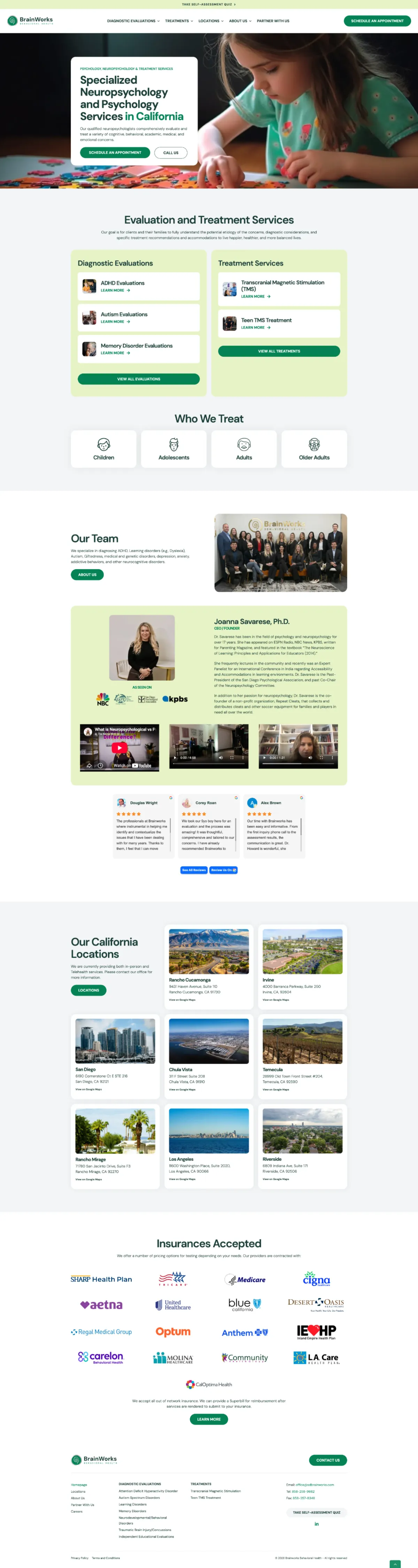 BrainWorks Behavioral Health website — full homepage